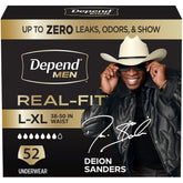 Depend Real Fit frente del empaque mostrando cantidad y talla, protección discreta