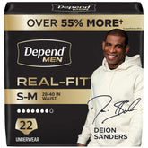 Depend front packaging showing product count and benefits for confident protection