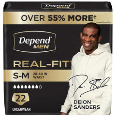 Depend front packaging showing product count and benefits for confident protection