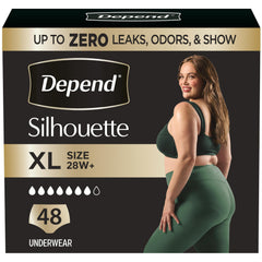 Depend Silhouette front packaging showing product count and size for clarity