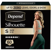 Depend silhouette front packaging showing product and count for discreet protection