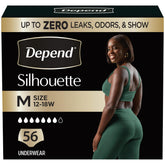 Depend Silhouette vista frontal del empaque mostrando cantidad y talla