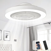 Depuley front view white enclosed ceiling fan showing safe bladeless design
