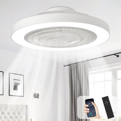 Depuley front view white enclosed ceiling fan showing safe bladeless design