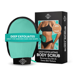 Dermasuri guante exfoliante frontal mostrando forma y color teal para piel suave