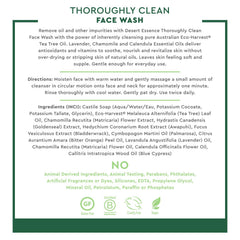 Desert Essence ingredients label showing tea tree and botanical extracts list