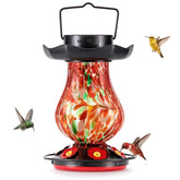 DesGully front view showing red hand-blown glass and feeder appeal