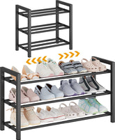 Detsuk front view assembled shoe rack showing organized pairs and neat entryway benefit