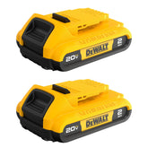 DEWALT compact 2.0Ah 20V MAX double pack showing front benefits