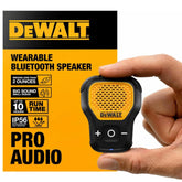 DEWALT front view clip-on speaker showing durable casing and clear sound output