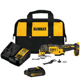 DEWALT oscillating tool kit front view showing compact kit and battery for jobsite convenience
