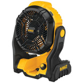 DEWALT portable fan front view showing airflow and portability benefit