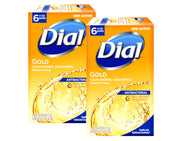 Dial jabón Gold frente del paquete mostrando las seis barras por caja y presentación económica