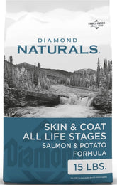 Diamond Naturals front packaging showing 15 lb bag and key benefits