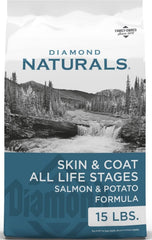 Diamond Naturals front packaging showing 15 lb bag and key benefits