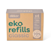 Diaper Dekor front packaging showing four unscented refill rolls and brand benefits