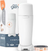 Diaper Genie front view showing sleek white design and nursery tidiness