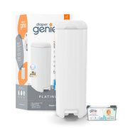 Diaper Genie showing stainless steel front and sleek modern finish for durable use