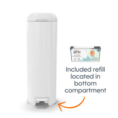 Diaper Genie side view with foot pedal visible for true hands-free convenience