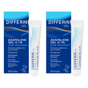 Differin gel paquete frontal mostrando tubos y marca Differin, beneficio: tratamiento antiacné eficaz