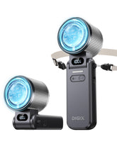 DIGIX vista frontal del ventilador portátil con diseño elegante y transporte fácil