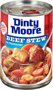 Dinty Moore front can showing brand and hearty beef stew packaging benefit convenience