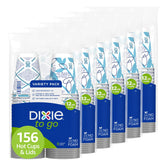 Dixie front packaging showing 12 oz cups and lids, convenient supply