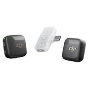 DJI Mic Mini frontal con accesorios mostrando portabilidad y facilidad