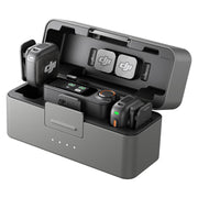 DJI Mic 3 kit front view showing transmitters, receiver and charging case for quick setup