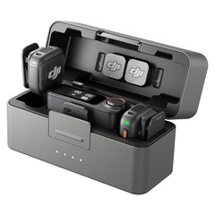 DJI Mic 3 kit front view showing transmitters, receiver and charging case for quick setup