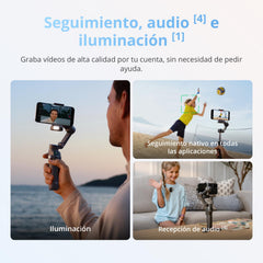DJI Osmo Mobile 8 grip close-up showing ergonomic handle for comfortable filming