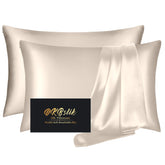 DKBslik front packaging view showing beige silk pillowcases and gift box benefit presentation