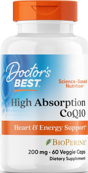 Doctor's BEST envase frontal del CoQ10 200 mg mostrando etiqueta clara y cantidad