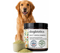 Dogbiotics DE-01 envase frontal mostrando diseño y tamaño, confianza y calidad