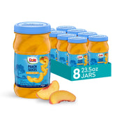 Dole frasco frontal mostrando duraznos en jugo, conveniencia inmediata