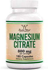 Double Wood envase frontal de Magnesium Citrate mostrando dosis y cantidad