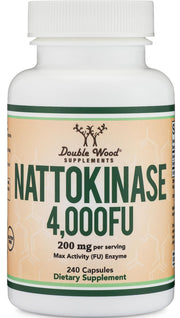 Double Wood nattokinase front bottle showing product and benefits