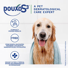 Aplicación de Douxo S3 en baño canino mejora limpieza y controla olores