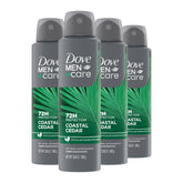DOVE MEN+CARE frontal del paquete de cuatro mostrando el diseño y beneficio protección