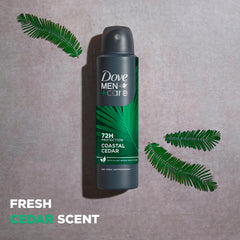 DOVE MEN+CARE muestra niebla del aerosol en mano para secado instantáneo y cobertura