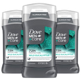 DOVE MEN+CARE vista frontal del envase con fragancia eucalipto y beneficio frescor