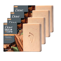 Dove Men+Care barra frontal mostrando empaque y aroma sandalwood cardamomo
