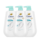 Dove sensitive skin front pump bottle showing gentle cleanser benefit