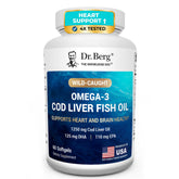 Dr. Berg product front packaging showing omega-3 cod liver softgels and benefits