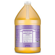 Dr. Bronner's envase galón frontal mostrando etiqueta y tamaño, ahorro por relleno