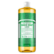 Dr. Bronner's frente de botella 32 oz mostrando etiqueta y diseño, garantía de ingredientes orgánicos