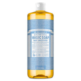Dr. Bronner's botella frontal que muestra diseño y volumen, ideal para hogares sostenibles