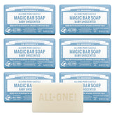 Dr. Bronner's baby unscented front packaging showing product benefits