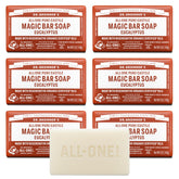 Dr. Bronner's front packaging showing six eucalyptus bars and eco benefits