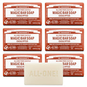 Dr. Bronner's front packaging showing six eucalyptus bars and eco benefits